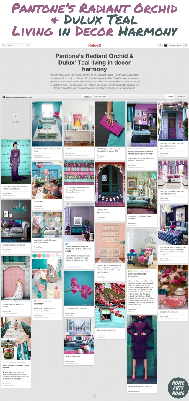 Pantone Radiant Orchid and Dulux Teal Pinterest Board